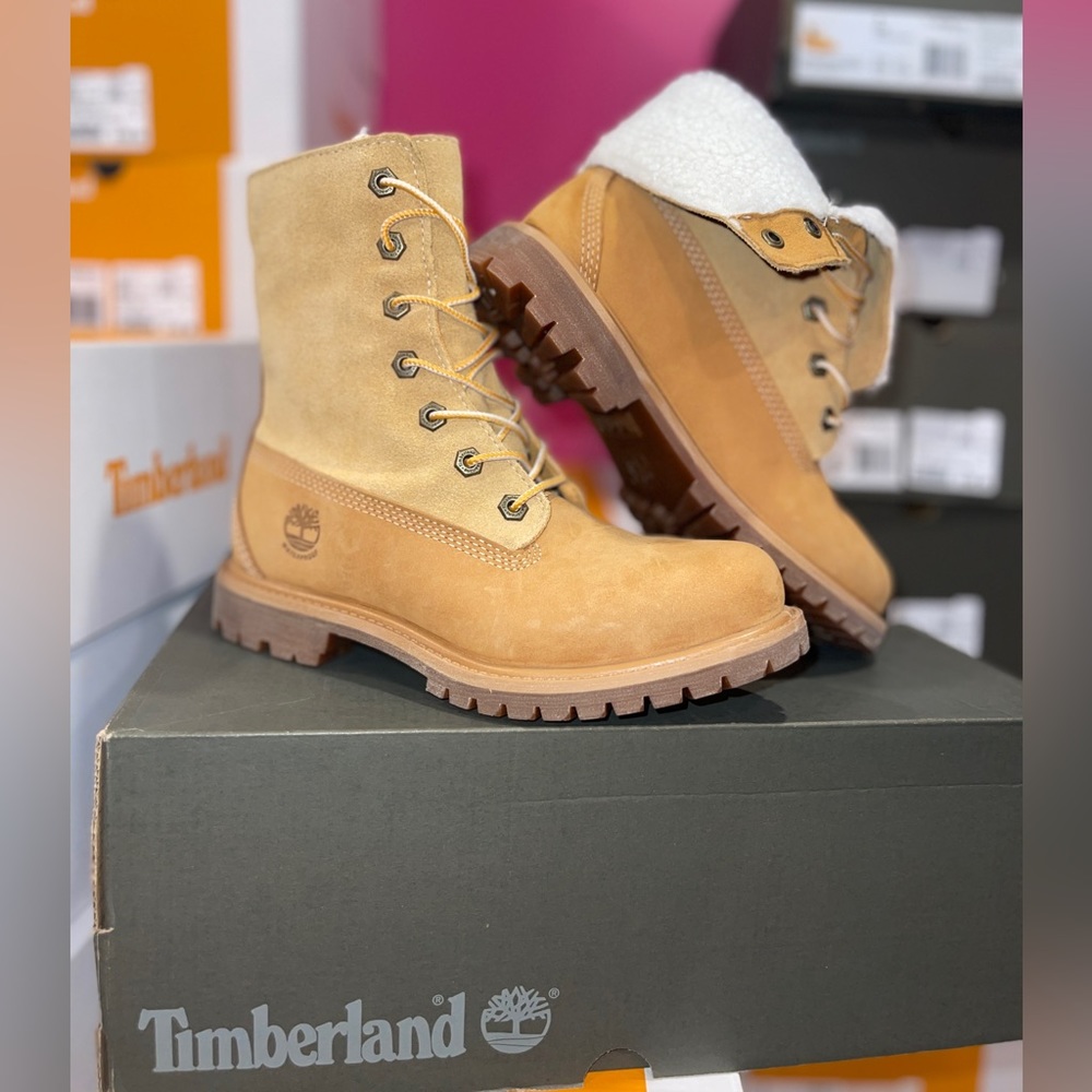 Timberland Fleece Fold Down Wheat Nubuck Boots!